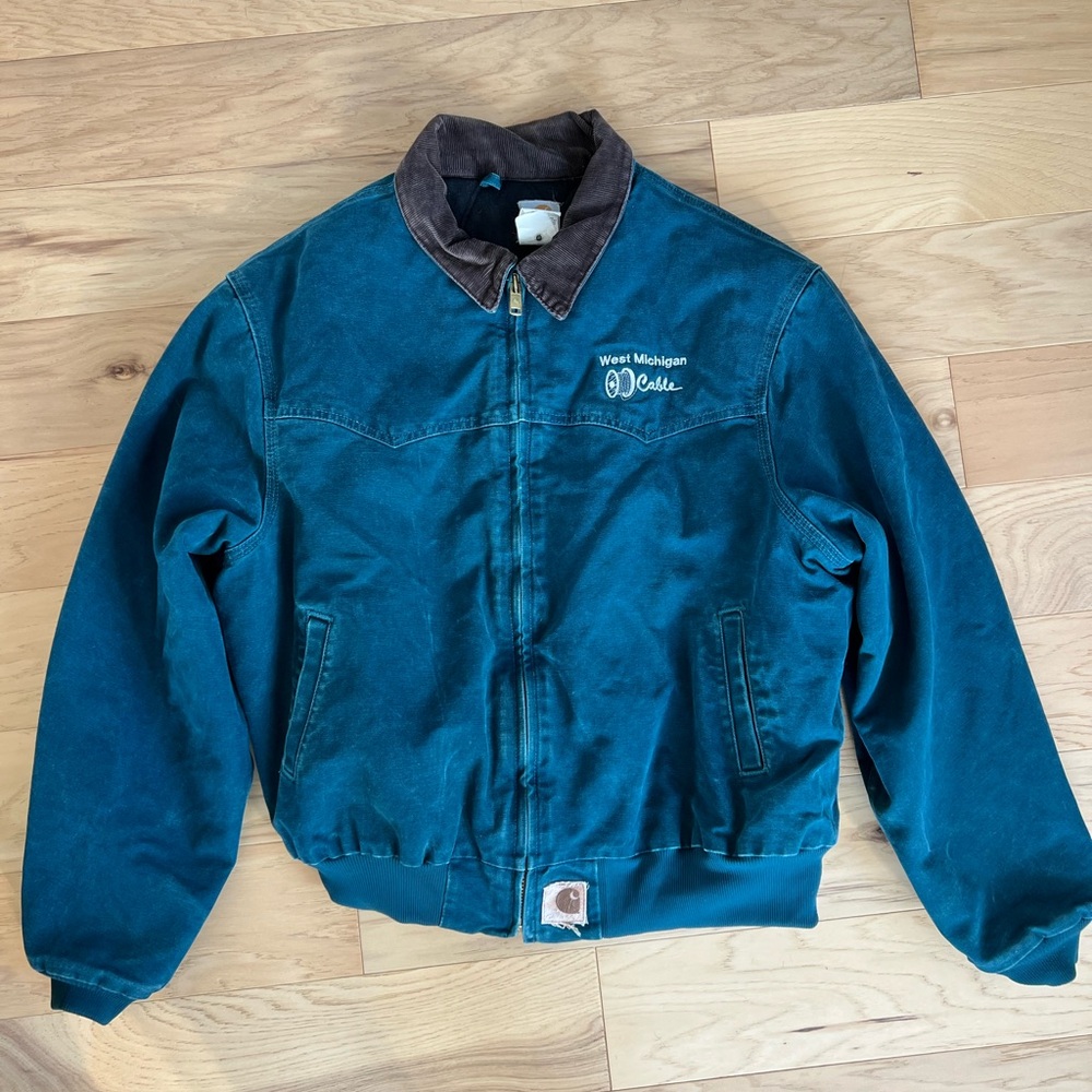 Vintage Carhartt Teal Jacket with Chocolate Collar